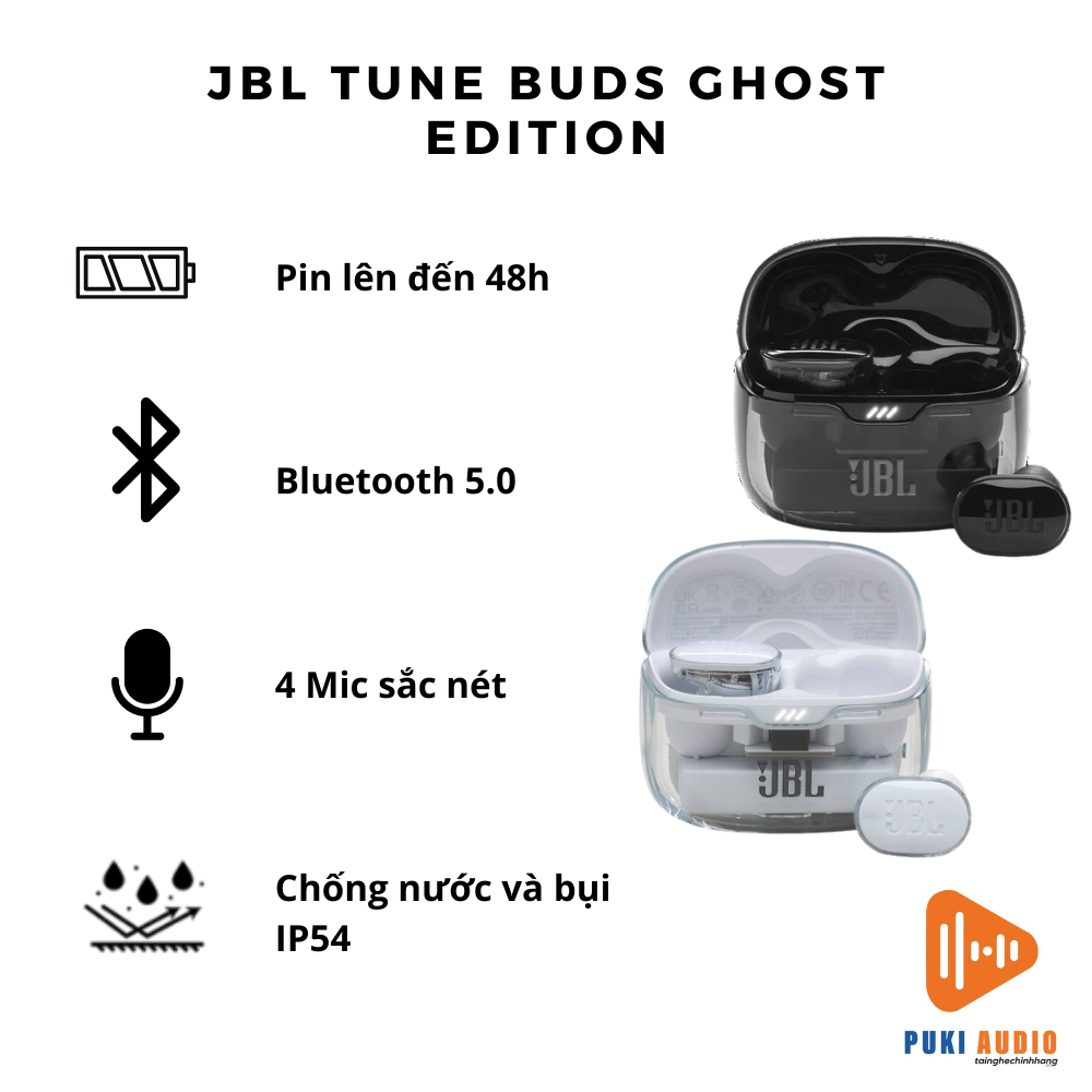 Tai nghe Bluetooth True Wireless JBL Tune Buds Ghost