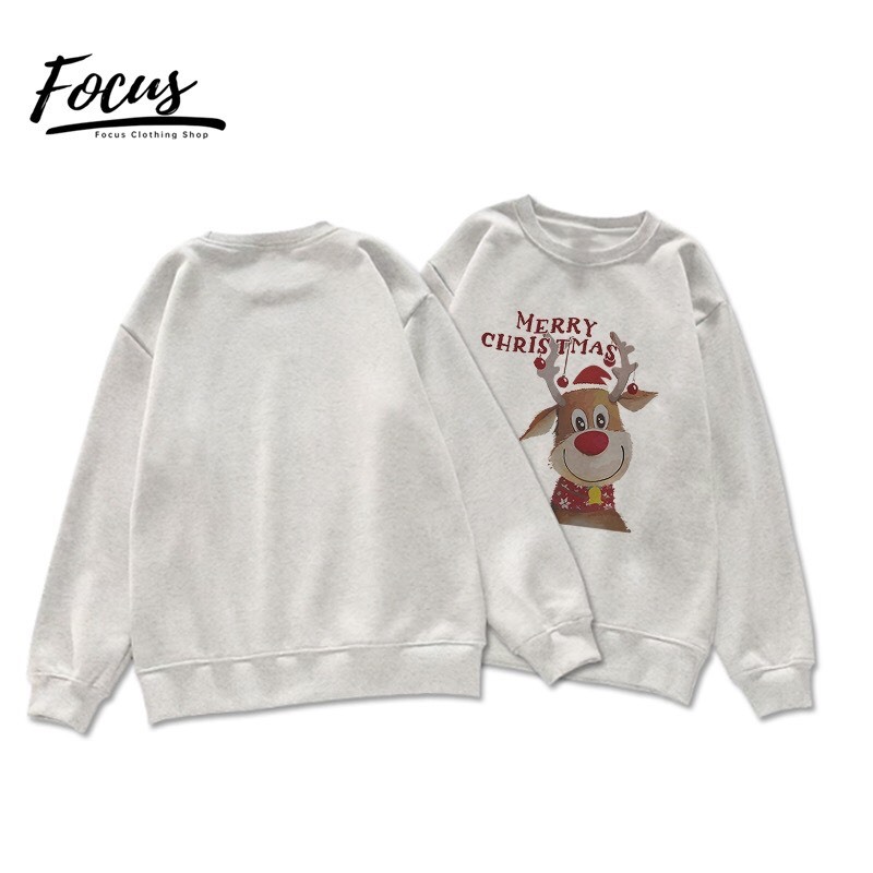 Áo Nỉ Cotton sw Nai sừng tấm Giáng sinh, Sweater cao cổ dài tay bồng, thun hoodie form rộng Ulzzang🌸Chất Nỉ Bông Đẹp