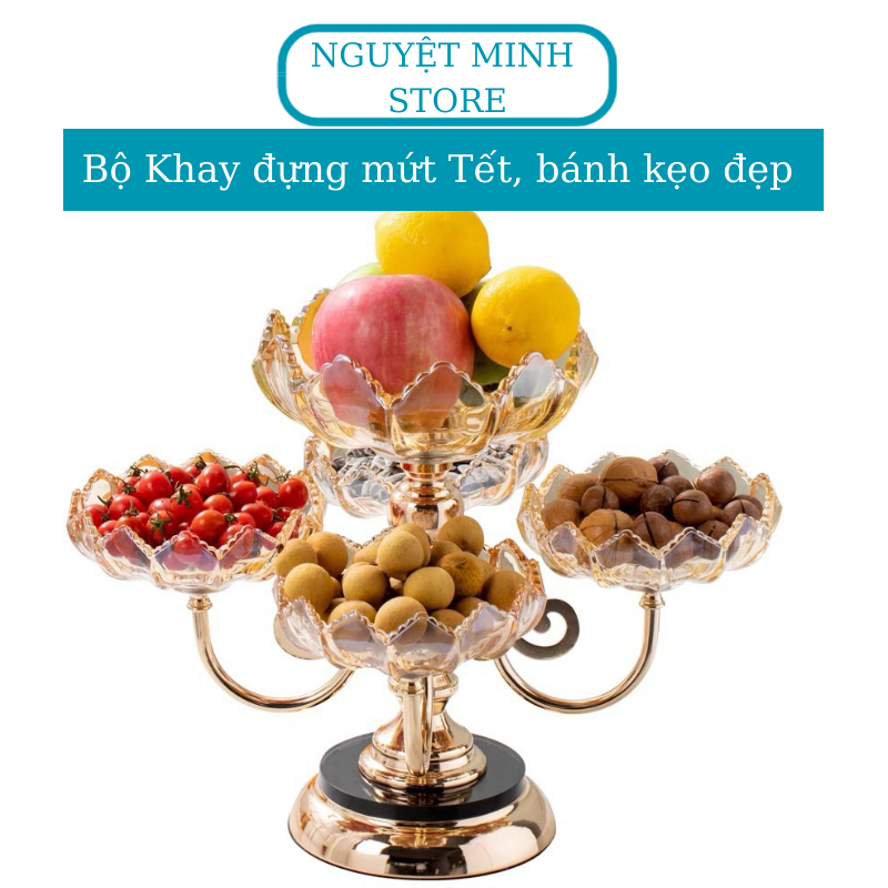 Khay mứt tết, khay đựng bánh kẹo, hoa quả, đồ ăn vặt chất liệu MEKA. Khay mứt 5 cánh sen xoay 360 độ siêu đẹp