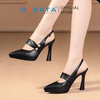 Giày cao gót nữ ROSATA RO601 mũi nhọn đính hạt quai hậu khóa cài gót cao 9cm xuất xứ Việt Nam