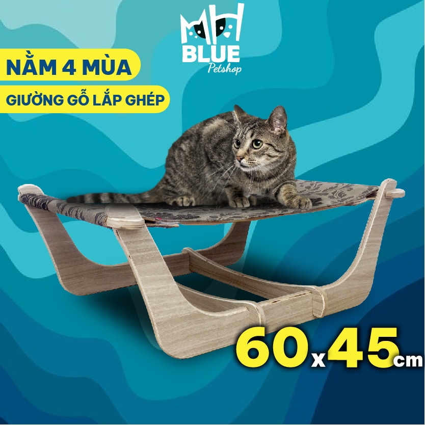 Võng chó mèo gỗ lắp ghép sang trọng nằm 4 mùa BLUE - Võng Xe kéo