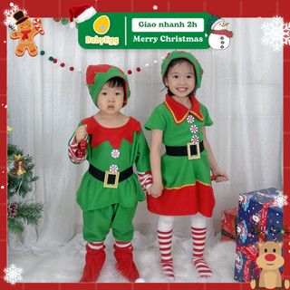 Bộ Noel cho bé, Set đồ Giáng sinh Yêu tinh kẹo Full Phụ Kiện Chất nỉ ép set cây thông bé Trai bé Gái Noel 2023