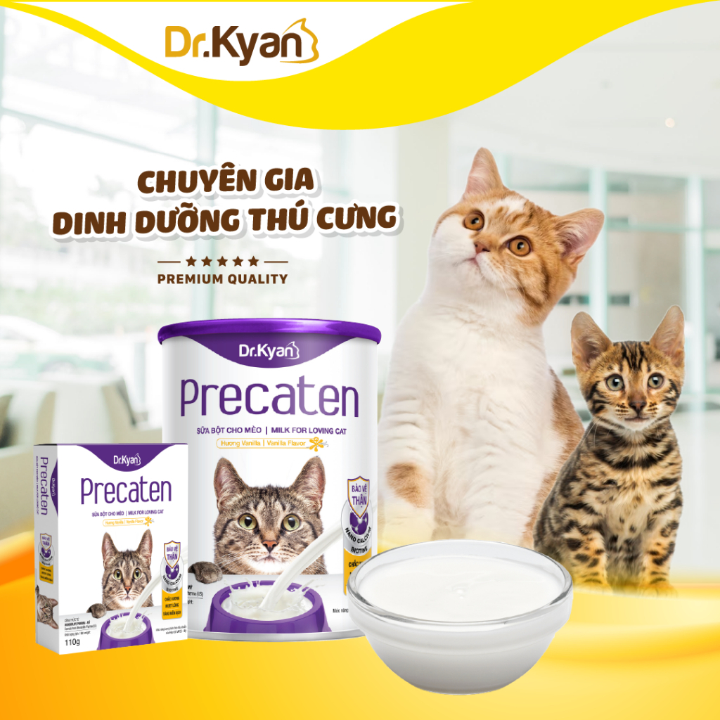 Sữa Bột Dr.Kyan Precaten Cho Mèo (Mèo con; Mèo đang ốm/ còi/ đang mang thai -  Giúp hệ tiêu hóa của mèo được khỏe mạnh))
