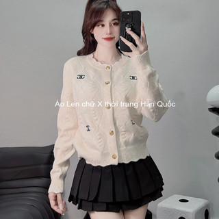 Áo Khoác Cardigan, Áo Len Cho Nữ Dày Dặn, Dài Tay Sang Trọng, Thêu Chữ X Độc Đáo Style Hàn Quốc