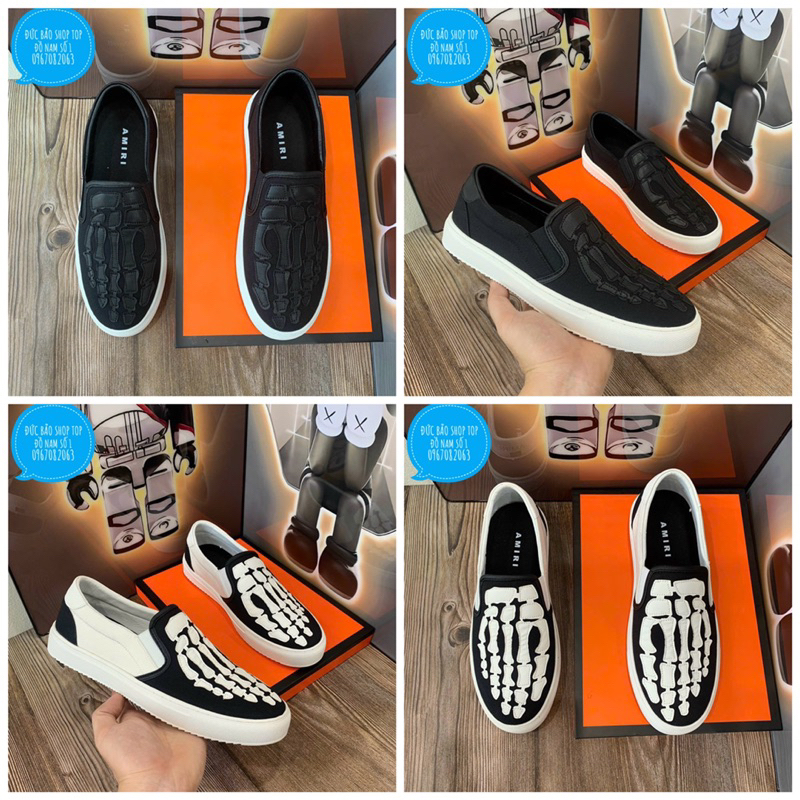 Giày Thể Thao Sneaker Slipon Amiri Hoạ Tiết Xương Bàn Chân Đen - Giày Lười Slipon Thời Trang Cao Cấp