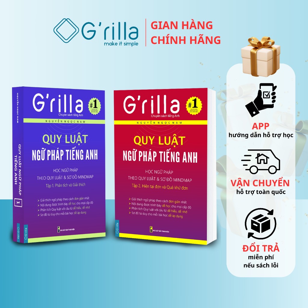 Sách - Combo Quy luật ngữ pháp tiếng Anh Grilla Tập 1 và 2, kèm quà tặng