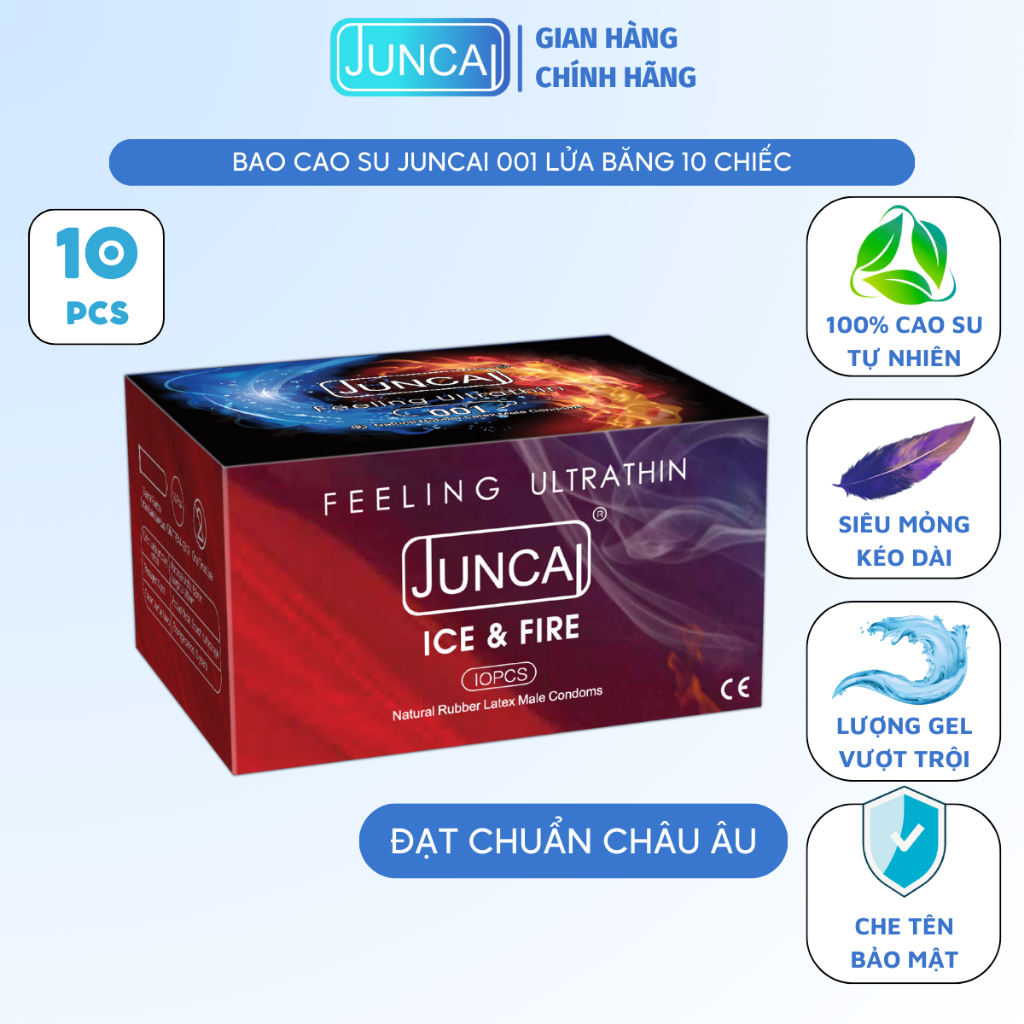 Bao cao su Juncai 0.01 lửa băng, nhiều gel bôi trơn, cảm giác mới lạ XMARVEL