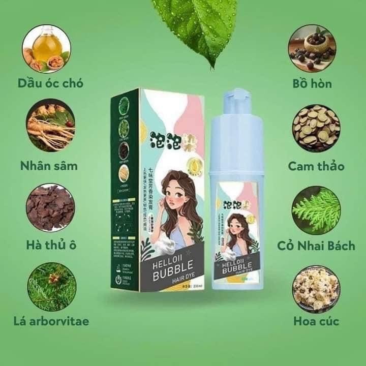 Dầu Gội Nhuộm Tóc Thảo Dược Helloii Bubble, Phủ Bạc Tóc Màu Nâu Hạt Dẻ, Nuôi Dưỡng Kích Thích Mọc Tóc, Dung Tích 230 ML