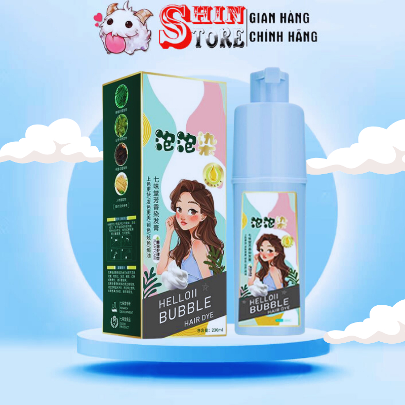 Dầu Gội Nhuộm Tóc Thảo Dược Helloii Bubble, Phủ Bạc Tóc Màu Nâu Hạt Dẻ, Nuôi Dưỡng Kích Thích Mọc Tóc, Dung Tích 230 ML