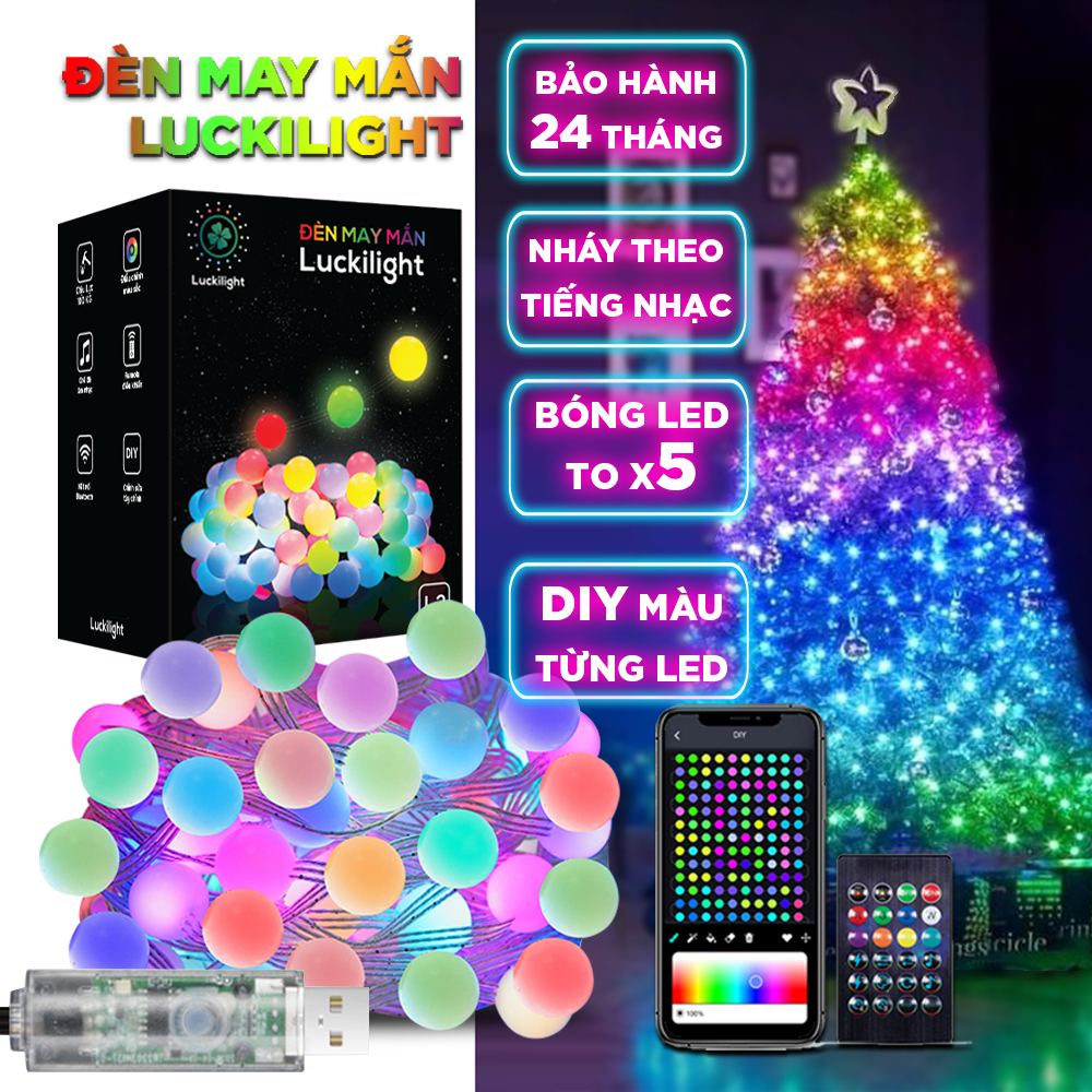 Đèn Led May Mắn Luckilight Trang Trí noel, Lễ tết, Dây Đèn Led 16 Triệu Màu Nháy Theo Nhạc, Kết Nối App, Kèm Remote