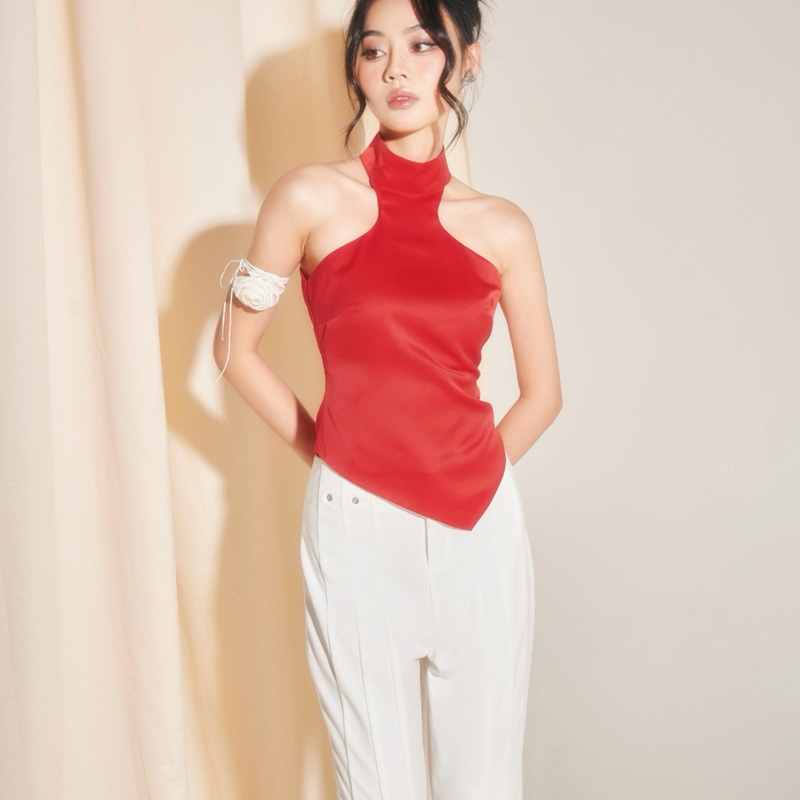 Áo cổ lọ cộc tay vải lụa ánh INTO.EIGHT thiết kế (Shea Top)