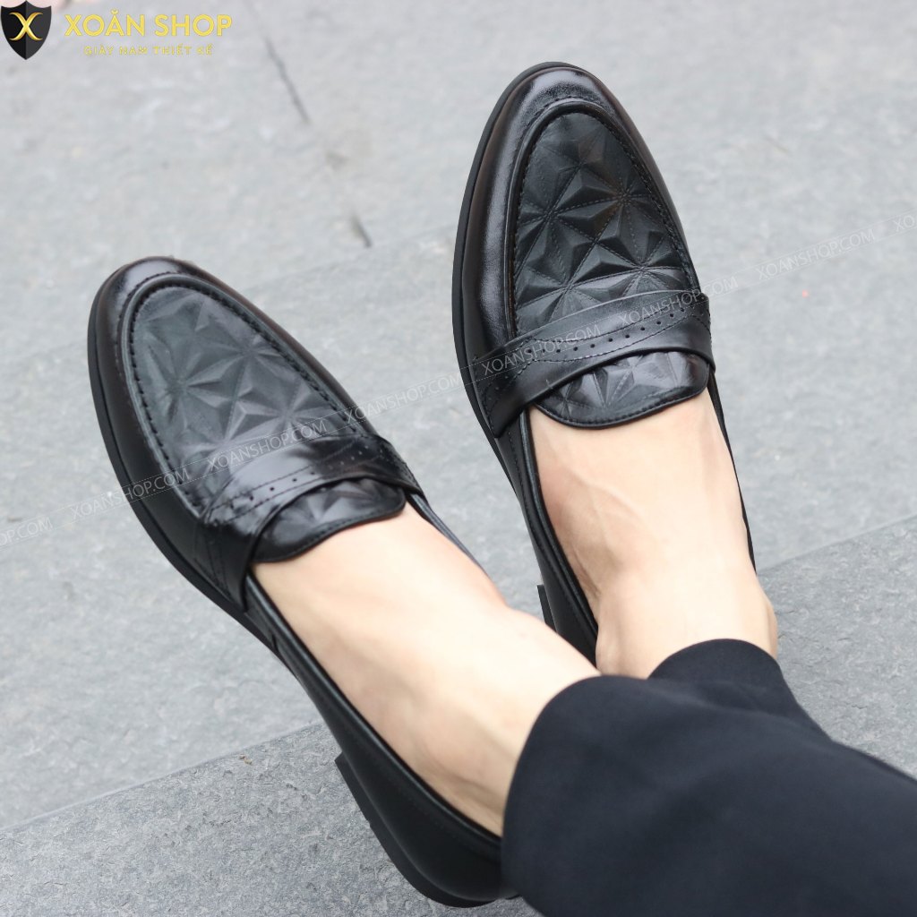 Giày Lười Da Nam công sở giá rẻ Dập Vân 3D Mã G012