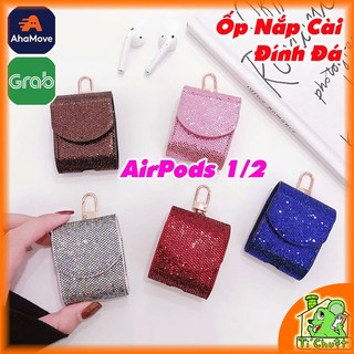 [Ảnh Thật] Bao Da Ốp Bọc Case Airpods 1/2 Nắp Cài Nút Đính Đá Lấp Lánh