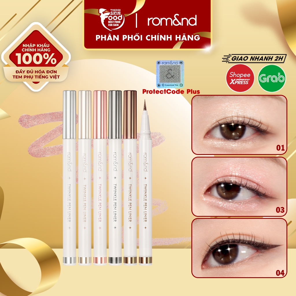 Gel Nhũ Mắt, Kẻ Bọng Mắt Ánh Nhũ Lấp Lánh, Lâu Trôi, Chống Thấm Nước Romand Twinkle Pen Liner 0.5g
