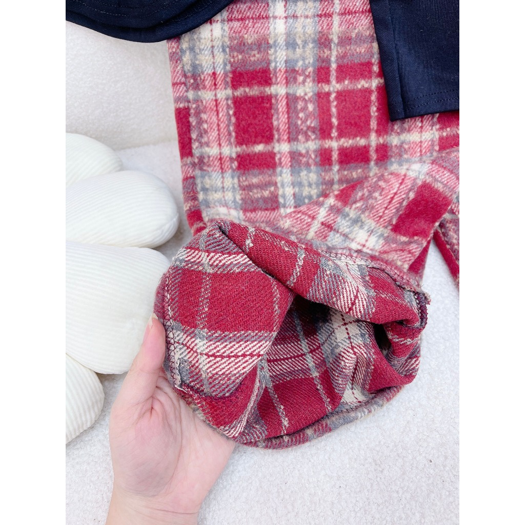 Set Áo Body Vạt Nhọn Mix Quần Dạ Kẻ 2 Màu Hồng, Đen Siêu Xinh