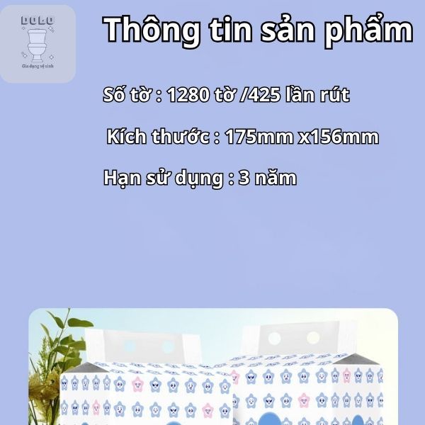 Giấy vệ sinh treo tường , khăn giấy rút đa năng 1280 tờ, dập vân 4D