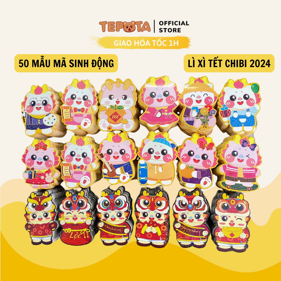 Phong Bao Lì Xì Chibi Tết Giáp Thìn 2024 Thiết Kế Siêu Dễ Thương Loại Dày Đẹp Phủ Bóng Mẫu Mới LX