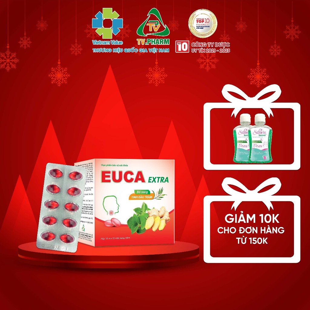 (MUA 1 TẶNG 2 SAFORIN 25O) Thực phẩm bảo vệ sức khỏe EUCA EXTRA - Hỗ trợ giảm ho, giảm đờm, giảm sổ mũi (100 viên)