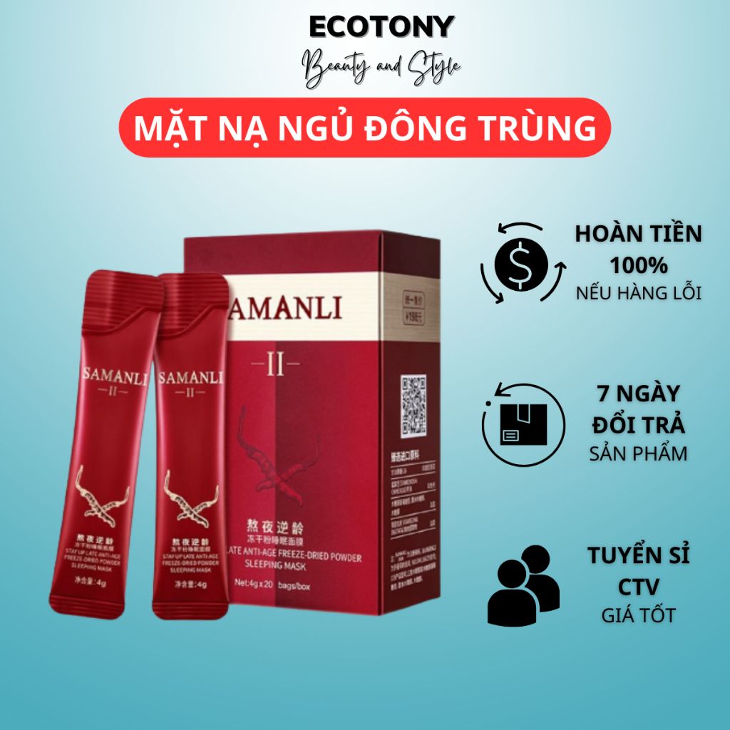 Mặt Nạ Ngủ Đông Trùng Hạ Thảo Hộp 20 Gói, Giúp Trắng Da, Mặt Nạ Ngủ Collagen Tái Tạo Phục Hồi Da Giảm Nếp Nhăn