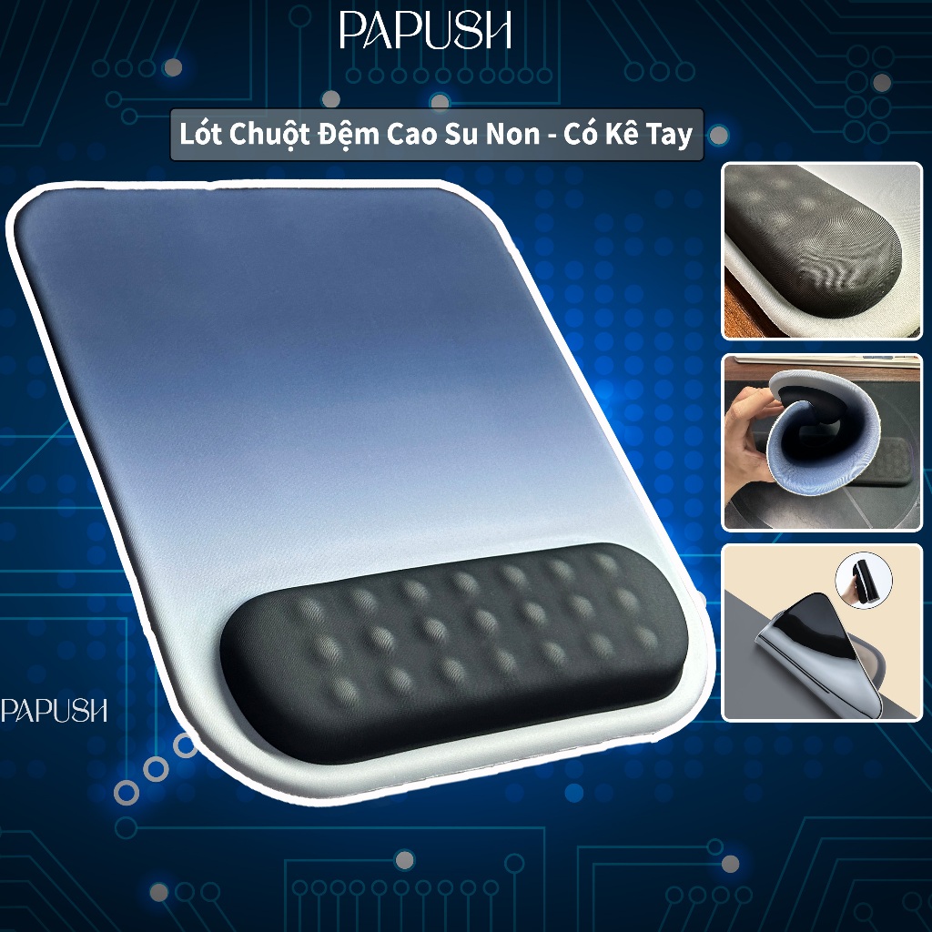 Miếng Lót Chuột Có Đệm Kê Tay Chất Liệu Silicon Mềm Mại Chống Mỏi Kiêm Bàn Di Chuột Máy Tính Kèm Đế Chống Trượt Papush