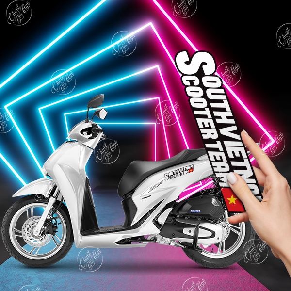 Combo 2 nhãn phản quang hoặc kim tuyến South Vietnam Scooter Team SVST decal hội nhóm trang trí xe tay gas miền nam