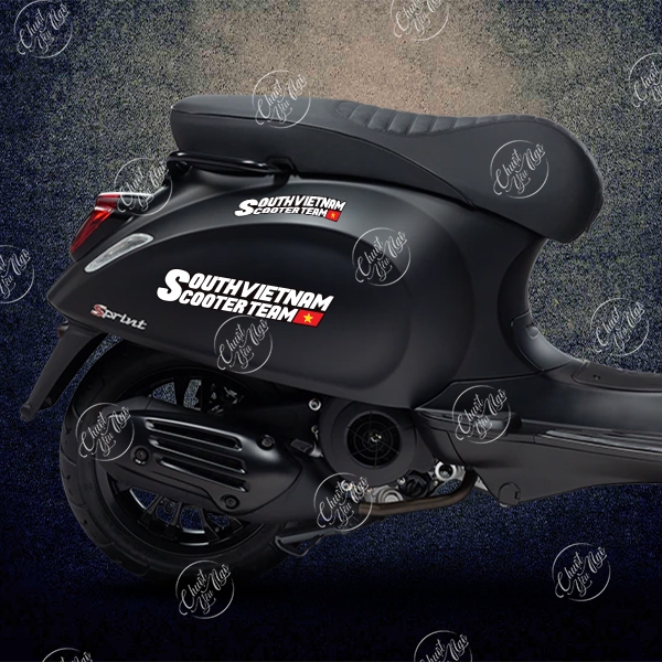 Combo 2 nhãn phản quang hoặc kim tuyến South Vietnam Scooter Team SVST decal hội nhóm trang trí xe tay gas miền nam