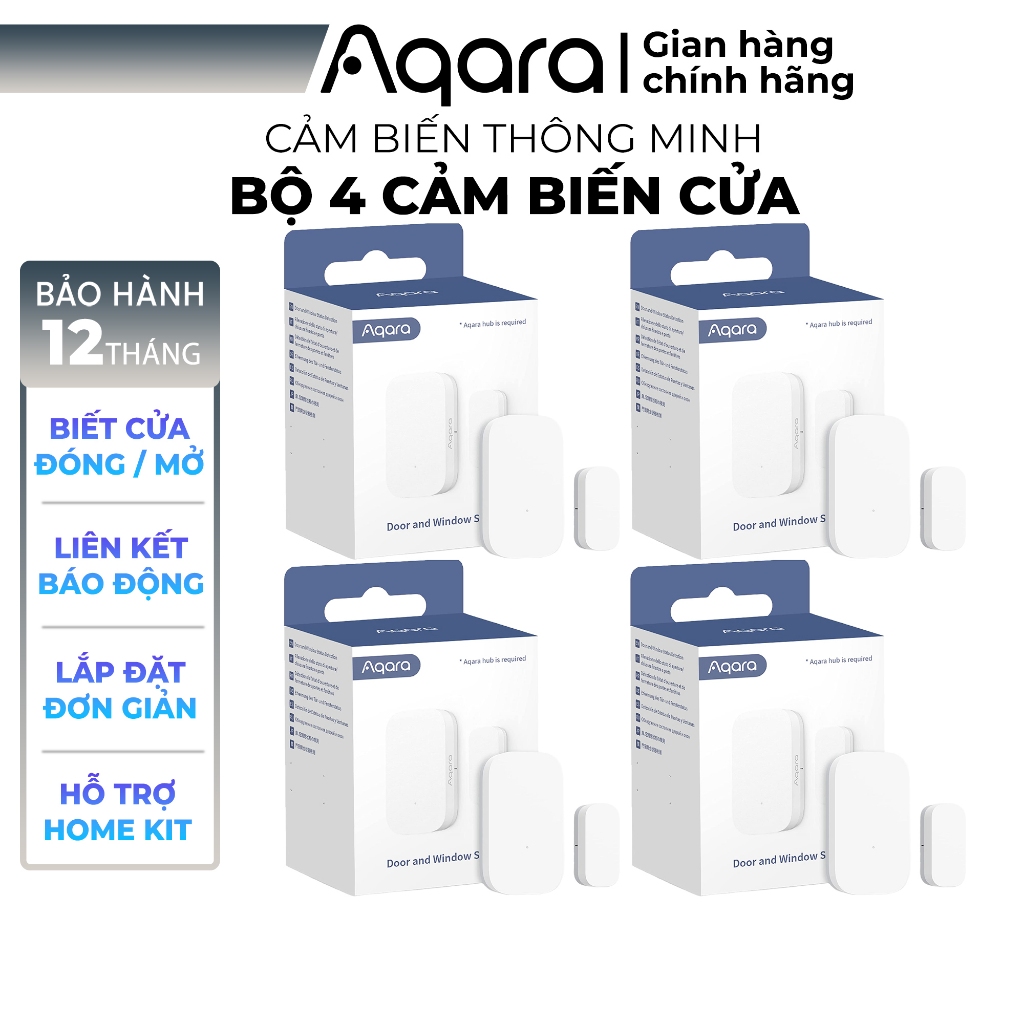 Bộ 4 Cảm biến cửa Aqara zigbee MCCGQ11LM - Phát hiện trạng thái đóng / mở, Tương thích HomeKit - Cần trang bị Hub