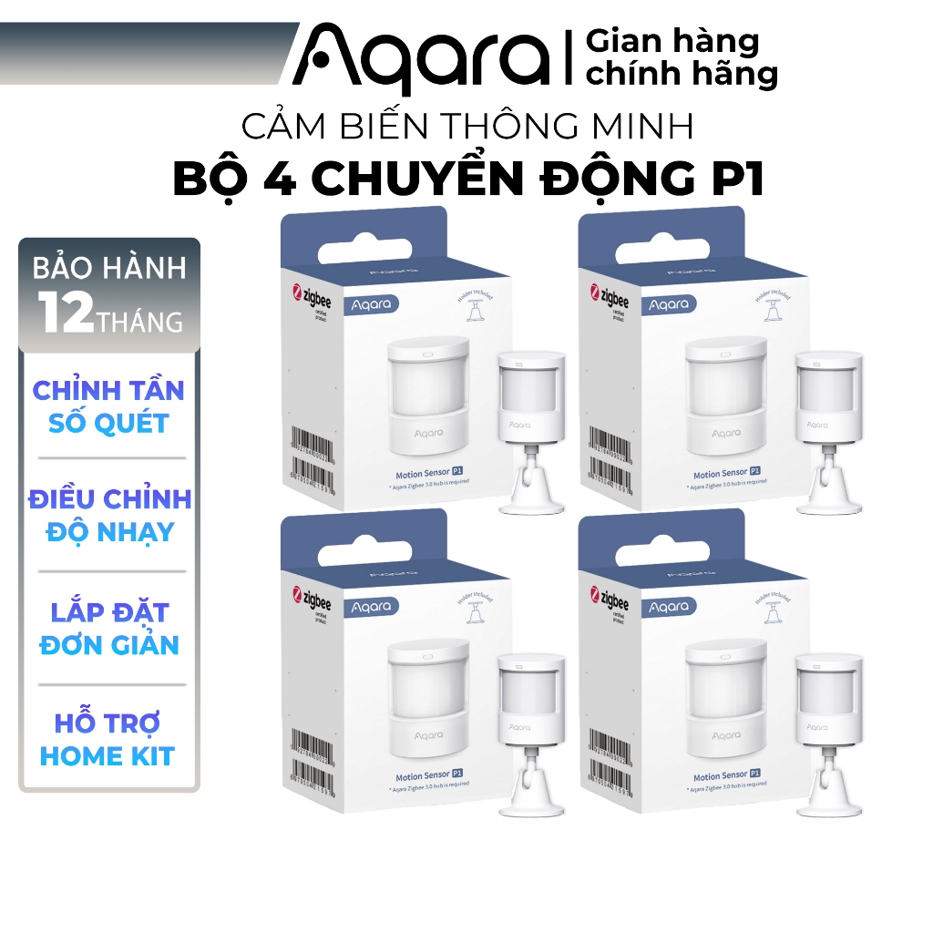 Bộ 4 Cảm biến chuyển động Aqara P1 Motion Sensor MS-S02 - Chỉnh thời gian quét, Tương thích Apple Home, Cần có Aqara Hub