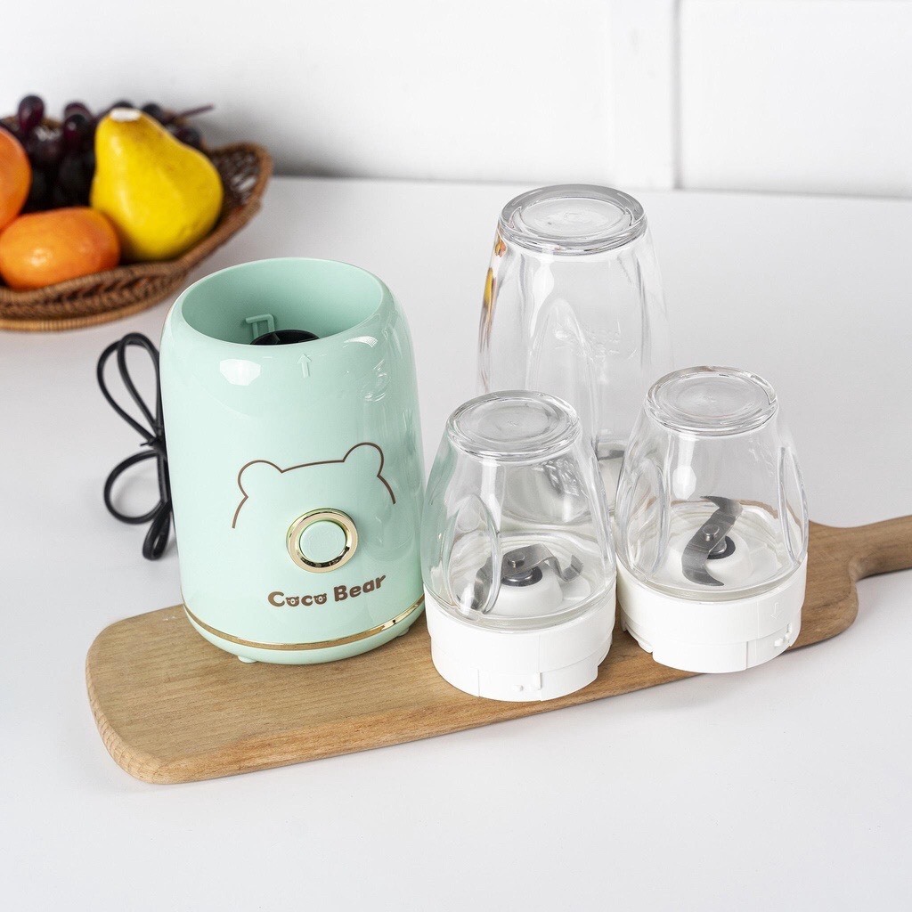 Máy Xay 3 Cối Thủy Tinh Coco Bear Máy Xay Ăn Dặm Cho Bé Xay Rau Củ Quả Xay Thịt Xay Bột Nhuyễn Mịn Cho Bé Ăn Dặm