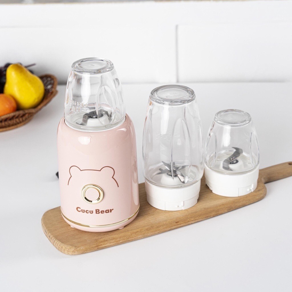 Máy Xay 3 Cối Thủy Tinh Coco Bear Máy Xay Ăn Dặm Cho Bé Xay Rau Củ Quả Xay Thịt Xay Bột Nhuyễn Mịn Cho Bé Ăn Dặm
