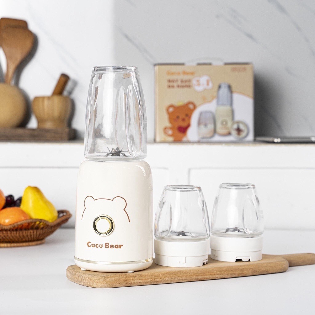 Máy Xay 3 Cối Thủy Tinh Coco Bear Máy Xay Ăn Dặm Cho Bé Xay Rau Củ Quả Xay Thịt Xay Bột Nhuyễn Mịn Cho Bé Ăn Dặm