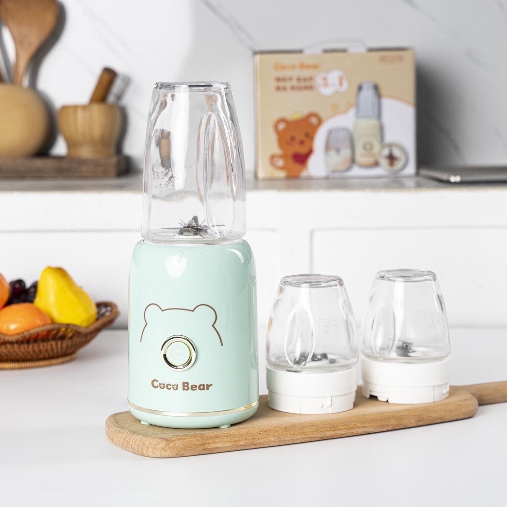Máy Xay 3 Cối Thủy Tinh Coco Bear Máy Xay Ăn Dặm Cho Bé Xay Rau Củ Quả Xay Thịt Xay Bột Nhuyễn Mịn Cho Bé Ăn Dặm