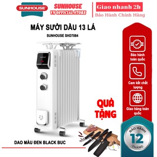 Máy sưởi dầu SUNHOUSE 13 lá SHD7084 Công suất 2400W Bảo hành 12 tháng (Có giá phơi) + tặng dao làm bếp màu đen