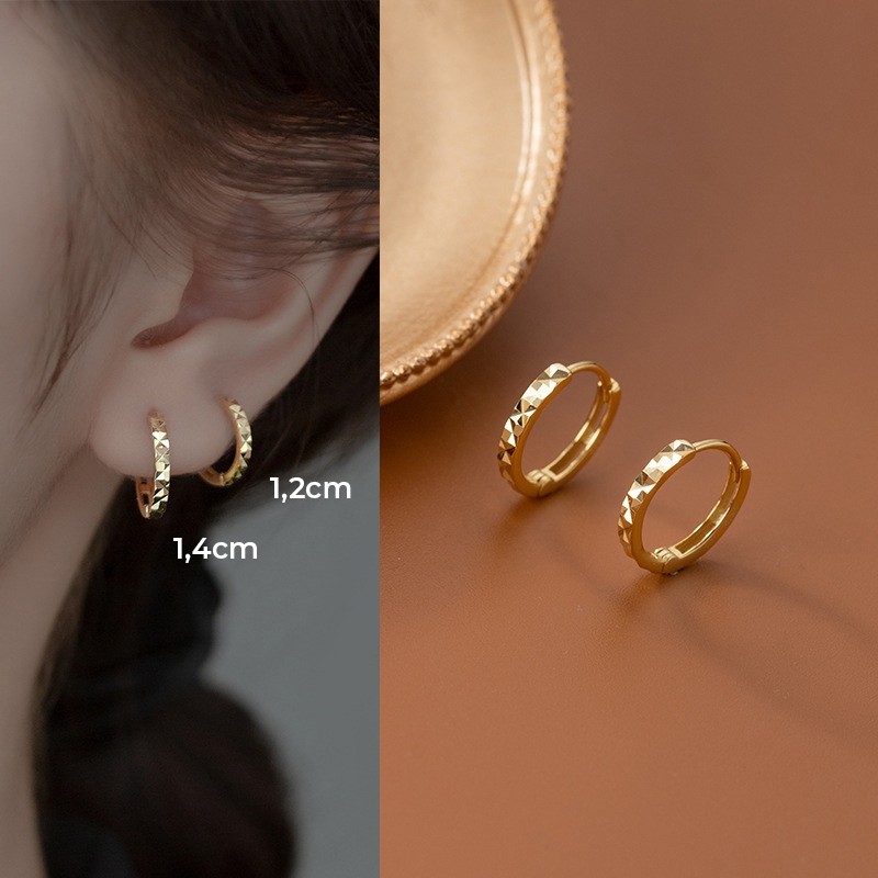 Khuyên tai bạc nữ S925 xi vàng 18K dáng tròn xinh xắn phong cách Hàn Quốc - B2705 - Bảo Ngọc Jewelry