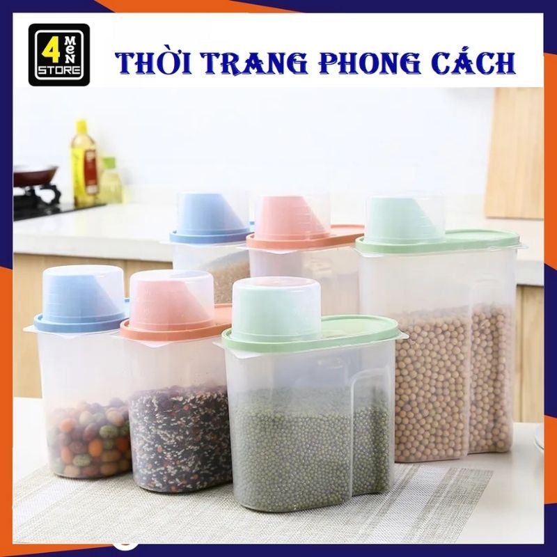 Hộp Đựng Hạt Ngũ Cốc Có Nắp Đậy Chống Ẩm Dung Tích 1.9 / 2.5L Có Vòi Rót - Hộp Đựng Thực Phẩm Bảo Quản Quả Hạt Khô