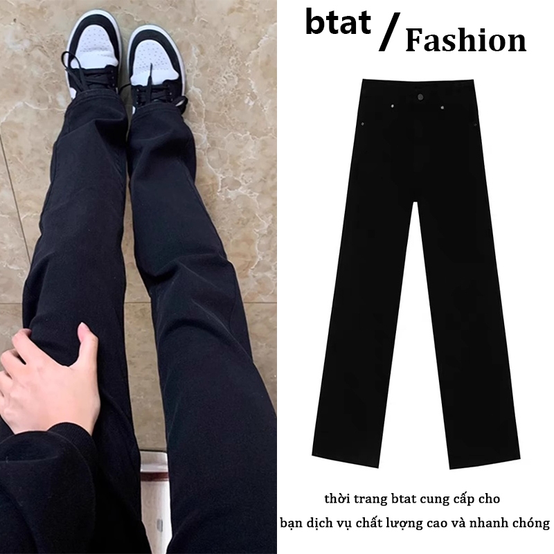 Quần jean thẳng co giãn bốn chiều nữ, quần jean cạp cao giảm béo nhập khẩu hàn quốc, ulzzang kiểu dáng cơ bản đơn giản