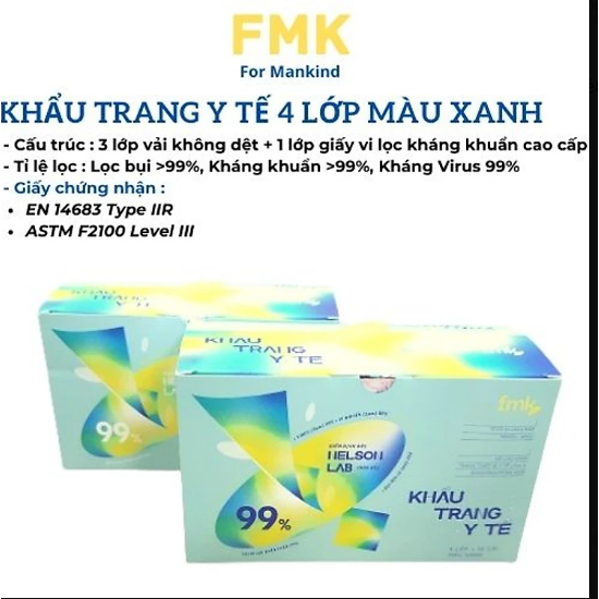 Hộp Khẩu Trang Y Tế Kháng Khuẩn Cao Cấp - Hộp 50 cái - Thương Hiệu FMK - Chuẩn Quốc Tế