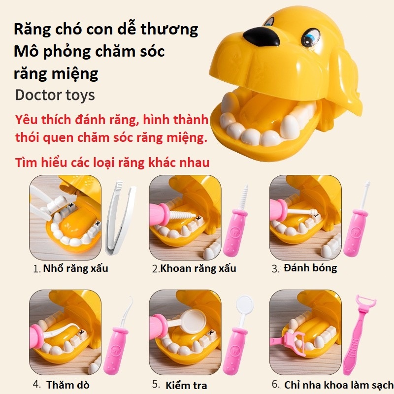 Bộ đồ chơi bác sĩ cho bé có hộp đựng có đèn, ánh sáng, búp bê, cá heo khám răng ,đồ chơi trí tuệ cho bé, trẻ em
