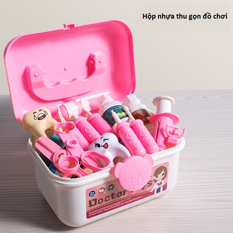 Bộ đồ chơi bác sĩ cho bé có hộp đựng có đèn, ánh sáng, búp bê, cá heo khám răng ,đồ chơi trí tuệ cho bé, trẻ em