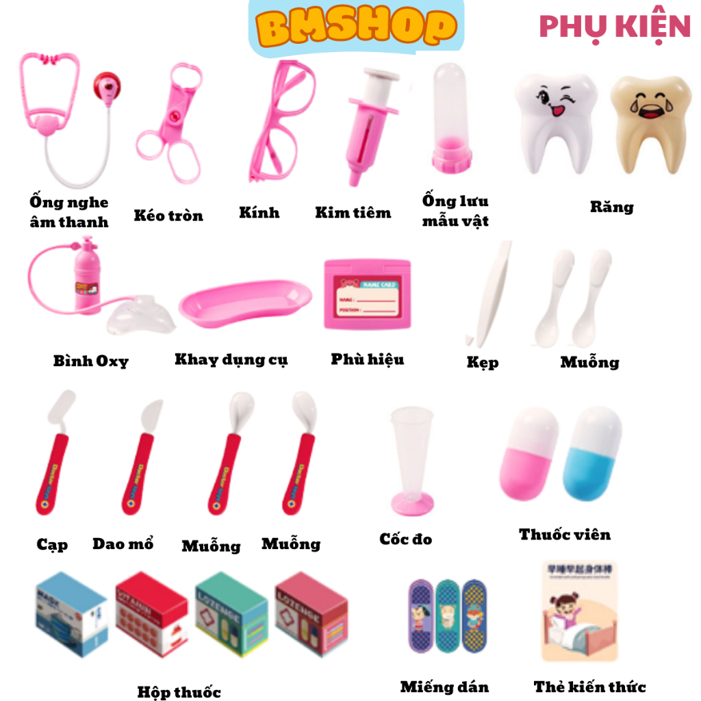 Bộ đồ chơi bác sĩ cho bé có hộp đựng có đèn, ánh sáng, búp bê, cá heo khám răng ,đồ chơi trí tuệ cho bé, trẻ em