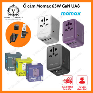 Ổ cắm du lịch Momax 1-world 65W GaN UA8 tiện lợi, nhỏ gọn với nhiều ổ cắm thông dụng JP/US,AU,EU,UK, bảo hành 12 tháng
