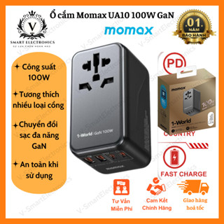 Ổ cắm du lịch Momax UA10 1-World 100W GaN 4 Ports + AC 100-250V 2500W sạc nhanh, phù hợp với ổ cắm hơn 200 quốc gia