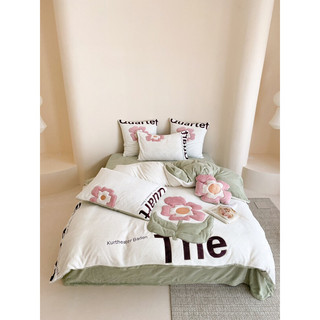Set Chăn Ga Gối Nỉ Nhung Thêu Hoa Mẫu Mới ( set 4 món)