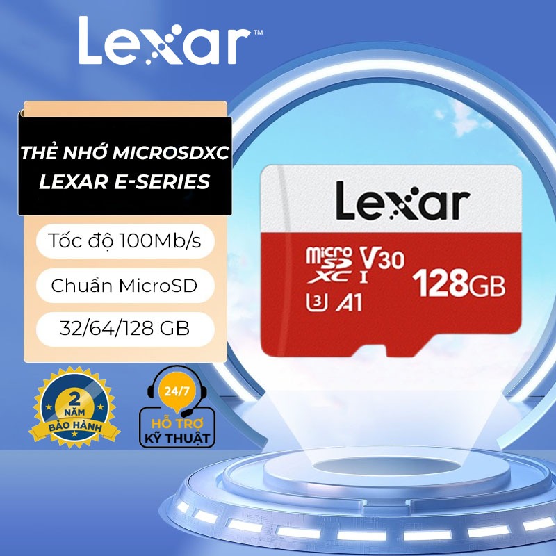 Thẻ nhớ micro SDHC/ SDXC Lexar E-Series 32GB 64GB 128GB, kèm Adapter chuyển SD, tốc độ đọc 100Mb/s, chính hãng, BH 5 năm