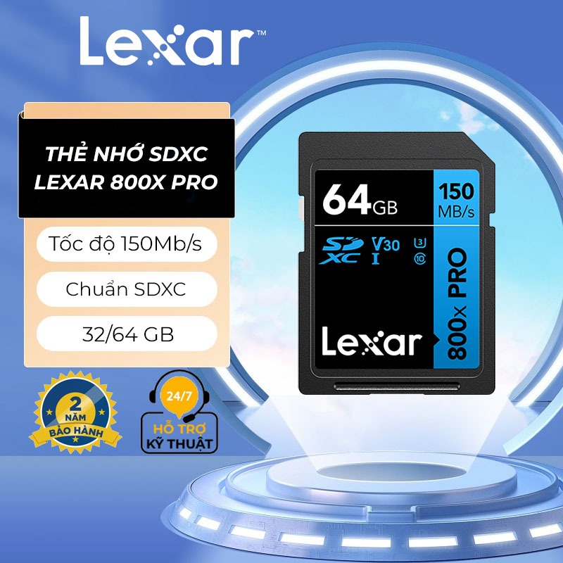 Thẻ nhớ Lexar 32GB/ 64GB 800X PRO SDHC/ SDXC UHS-I BLUE Series, tốc độ đọc lên đến 150Mb/s, ghi hình 4K, BH 5 năm