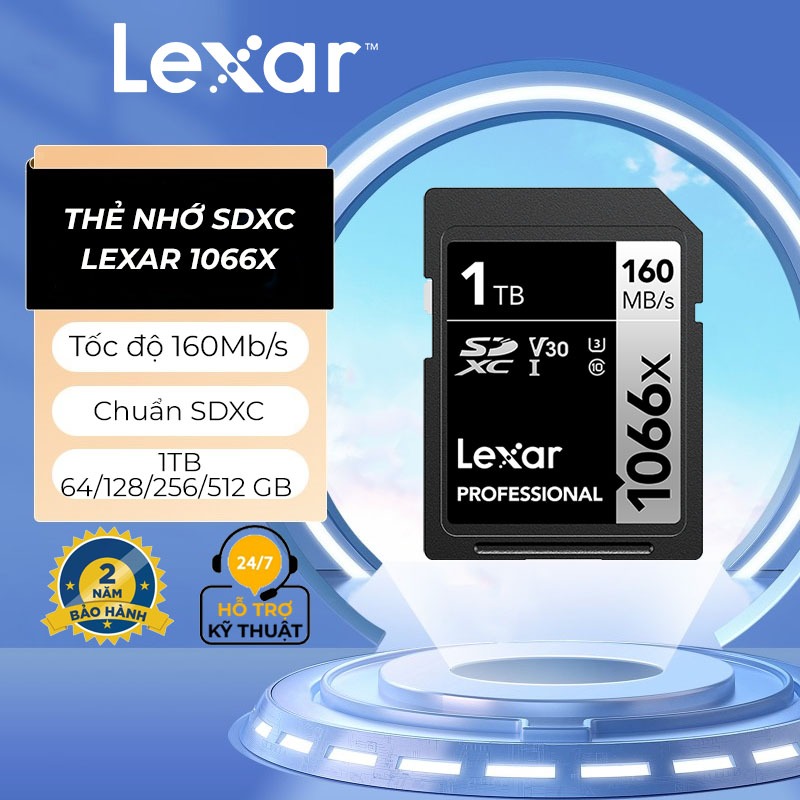 Thẻ nhớ 64GB/ 128GB/ 256GB/ 512GB/ 1TB Lexar SDXC 1066x Professional UHS-I, tốc độ đọc 160MB/s, BH chính hãng 2 năm
