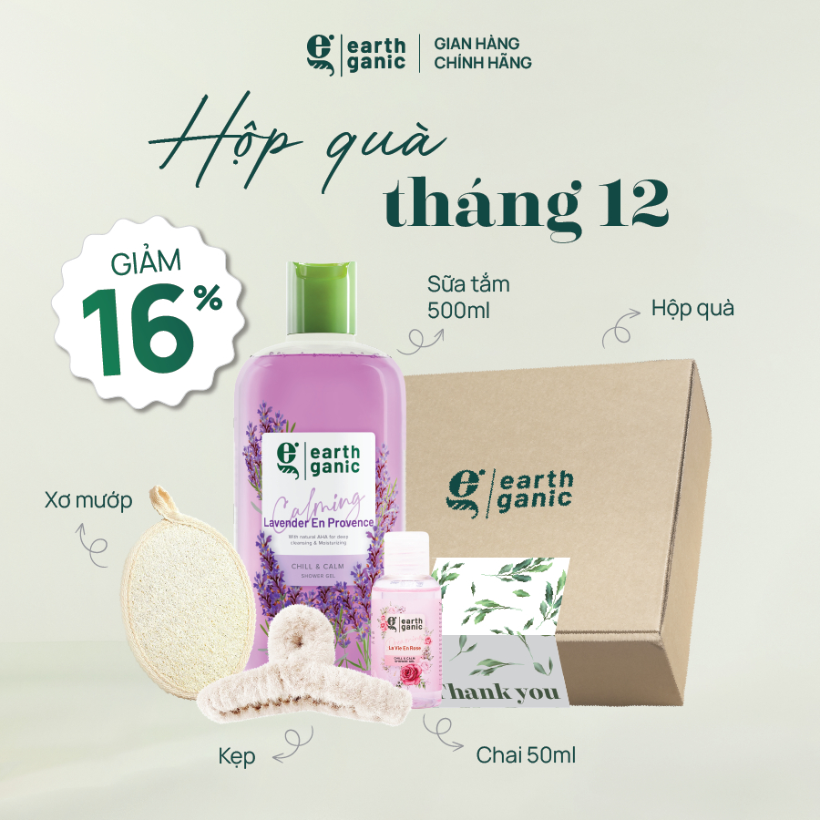 Hộp Quà Tặng Sữa Tắm Dưỡng Da EARTHGANIC 500ml AHA trắng da thơm lâu, thành phần thiên nhiên