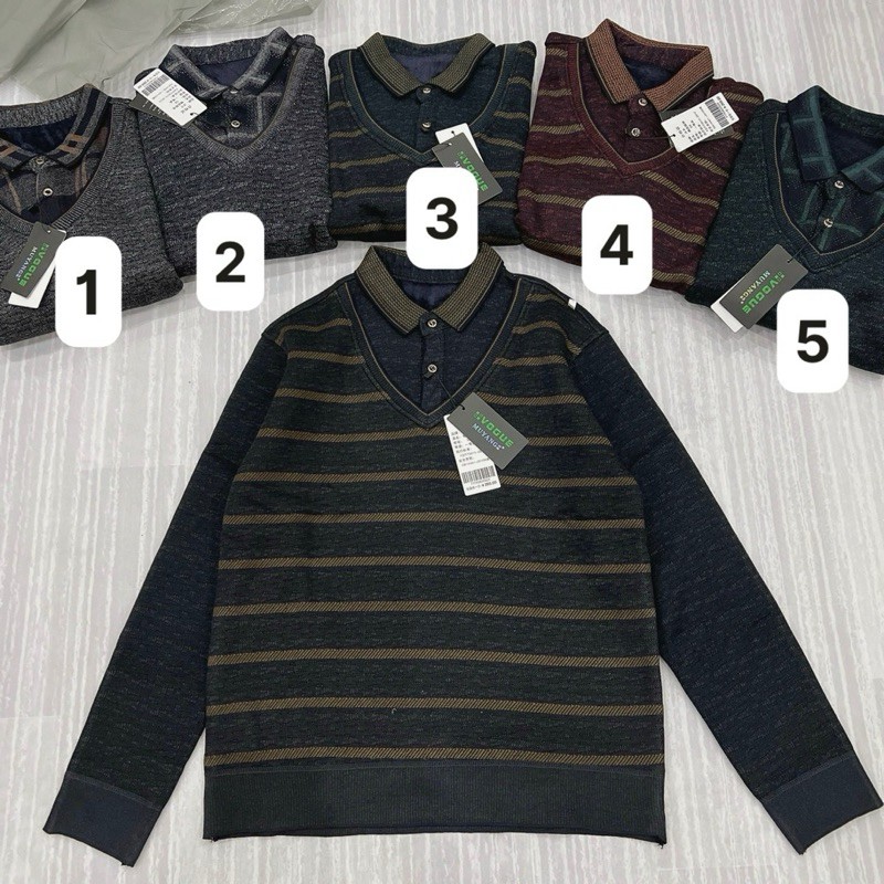 ÁO LEN LÓT LÔNG KẺ NGANG CỔ PHỐI SƠ MI CHO BỐ