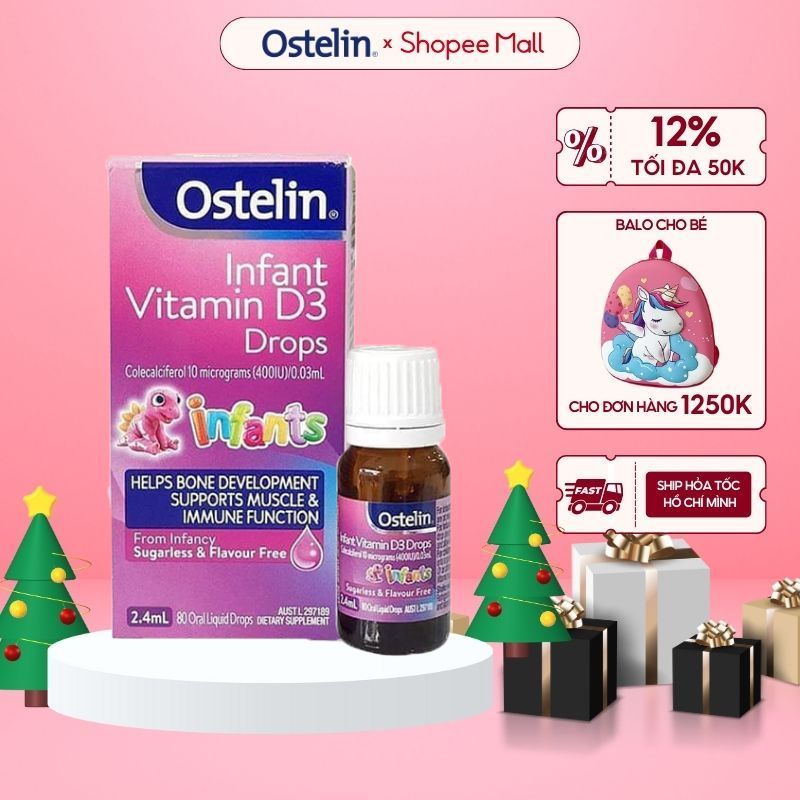 Siro dạng nước bổ sung Vitamin D3 dạng nhỏ giọt cho bé Ostelin infant drops 2,4ml của Úc
