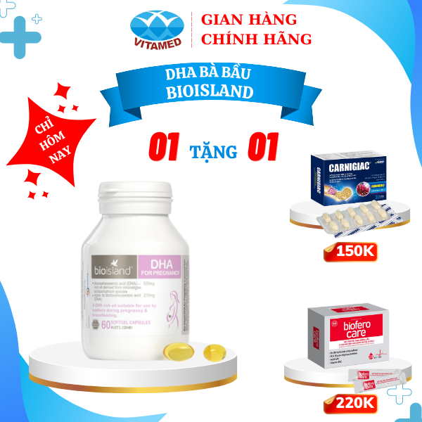 [ Mua 1 Tặng 1 ] Bio Island DHA For Prenancy - Viên Uống DHA Cho Bà Bầu Hộp 60 Viên